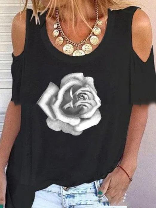 Off-shoulder Short-sleeved Print T-shirt - T-shirts - INS | Online Fashion Free Shipping Clothing, Dresses, Tops, Shoes - 10-20 - 21/06/2021 - color-black