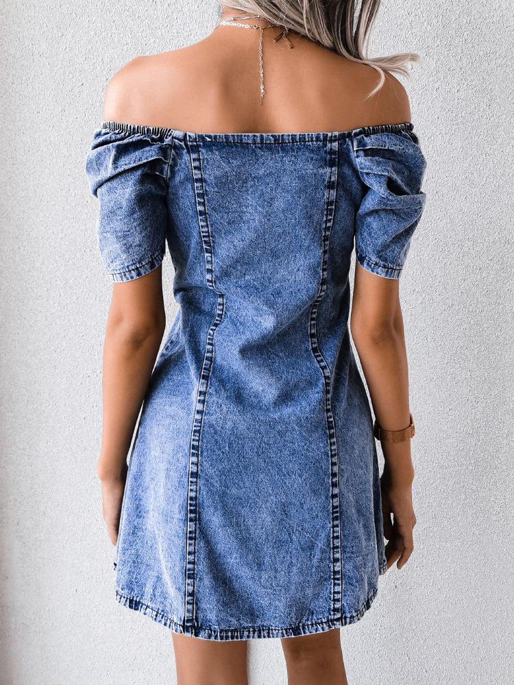 Off-shoulder Single-breasted Denim Bag Hip Dress - Mini Dresses - INS | Online Fashion Free Shipping Clothing, Dresses, Tops, Shoes - 23/07/2021 - 30-40 - color-blue