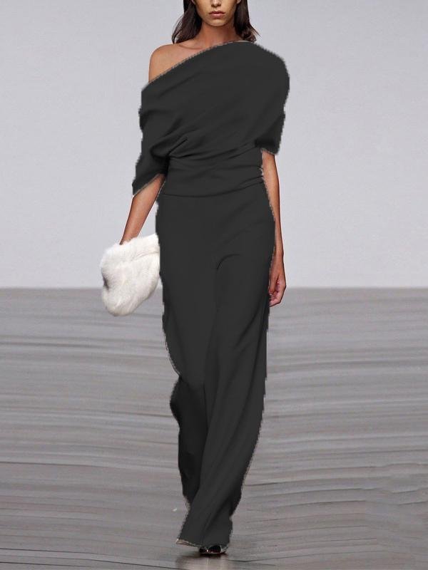 Off Shoulder Solid Long Straight Pants Jumpsuit - Jumpsuit & Rompers - INS | Online Fashion Free Shipping Clothing, Dresses, Tops, Shoes - 16/06/2021 - 30-40 - Bottoms