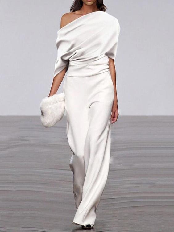 Off Shoulder Solid Long Straight Pants Jumpsuit - Jumpsuit & Rompers - INS | Online Fashion Free Shipping Clothing, Dresses, Tops, Shoes - 16/06/2021 - 30-40 - Bottoms