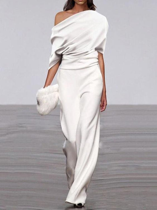 Off Shoulder Solid Long Straight Pants Jumpsuit - Jumpsuit & Rompers - INS | Online Fashion Free Shipping Clothing, Dresses, Tops, Shoes - 16/06/2021 - 30-40 - Bottoms