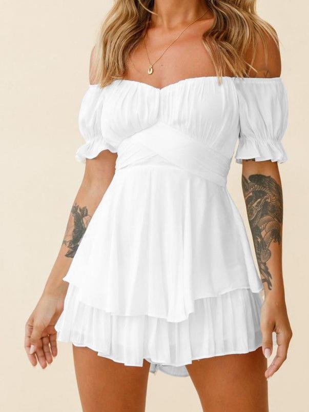 Off The Shoulder Lantern Lotus Leaf Sleeve Jumpsuit - Jumpsuits & Rompers - INS | Online Fashion Free Shipping Clothing, Dresses, Tops, Shoes - 28/06/2021 - 30-40 - Bottom