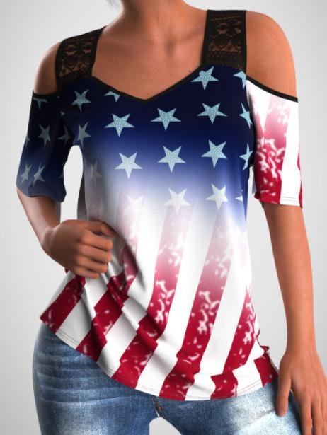 Off The Shoulder Print Gradient T-shirt - T Shirts - INS | Online Fashion Free Shipping Clothing, Dresses, Tops, Shoes - 05/22/2021 - Category_T Shirts - Color_Multicolor