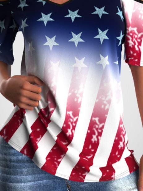 Off The Shoulder Print Gradient T-shirt - T Shirts - INS | Online Fashion Free Shipping Clothing, Dresses, Tops, Shoes - 05/22/2021 - Category_T Shirts - Color_Multicolor