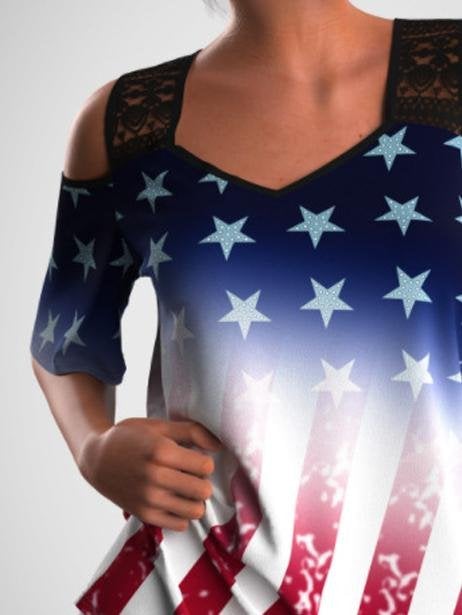 Off The Shoulder Print Gradient T-shirt - T Shirts - INS | Online Fashion Free Shipping Clothing, Dresses, Tops, Shoes - 05/22/2021 - Category_T Shirts - Color_Multicolor