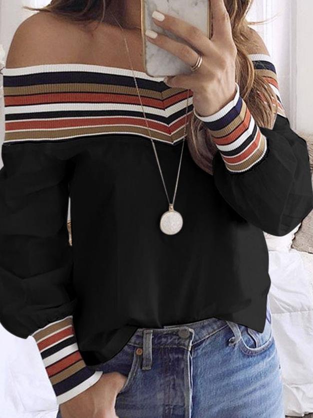 Off The Shoulder Printed Knit Stitching Long Sleeve Blouses - Blouses - INS | Online Fashion Free Shipping Clothing, Dresses, Tops, Shoes - 11/06/2021 - BLO2106110089 - Category_Blouses