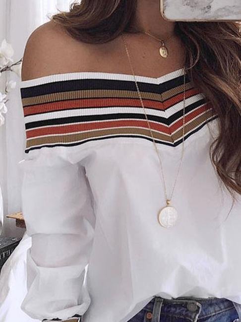 Off The Shoulder Printed Knit Stitching Long Sleeve Blouses - Blouses - INS | Online Fashion Free Shipping Clothing, Dresses, Tops, Shoes - 11/06/2021 - BLO2106110089 - Category_Blouses