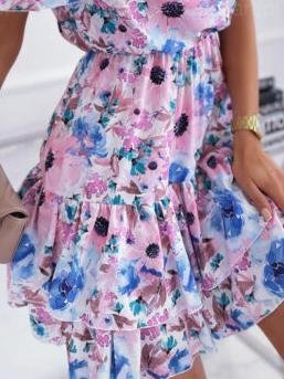 Off The Shoulder Printed Ruffle Dress - Mini Dresses - INS | Online Fashion Free Shipping Clothing, Dresses, Tops, Shoes - 11/06/2021 - Category_Mini Dresses - Color_Blue