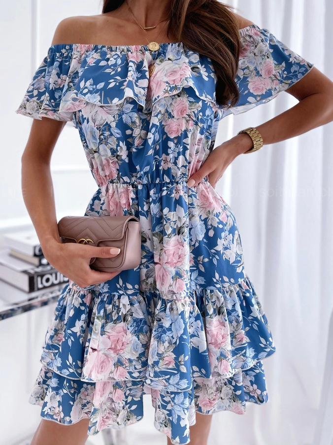 Off The Shoulder Printed Ruffle Dress - Mini Dresses - INS | Online Fashion Free Shipping Clothing, Dresses, Tops, Shoes - 11/06/2021 - Category_Mini Dresses - Color_Blue