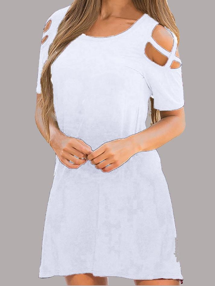Off The Shoulder Round Neck Short Sleeve Dress - Mini Dresses - INS | Online Fashion Free Shipping Clothing, Dresses, Tops, Shoes - 07/06/2021 - Category_Mini Dresses - Color_Blue