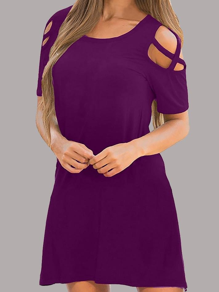 Off The Shoulder Round Neck Short Sleeve Dress - Mini Dresses - INS | Online Fashion Free Shipping Clothing, Dresses, Tops, Shoes - 07/06/2021 - Category_Mini Dresses - Color_Blue