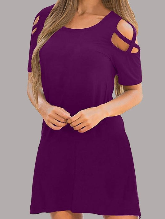 Off The Shoulder Round Neck Short Sleeve Dress - Mini Dresses - INS | Online Fashion Free Shipping Clothing, Dresses, Tops, Shoes - 07/06/2021 - Category_Mini Dresses - Color_Blue