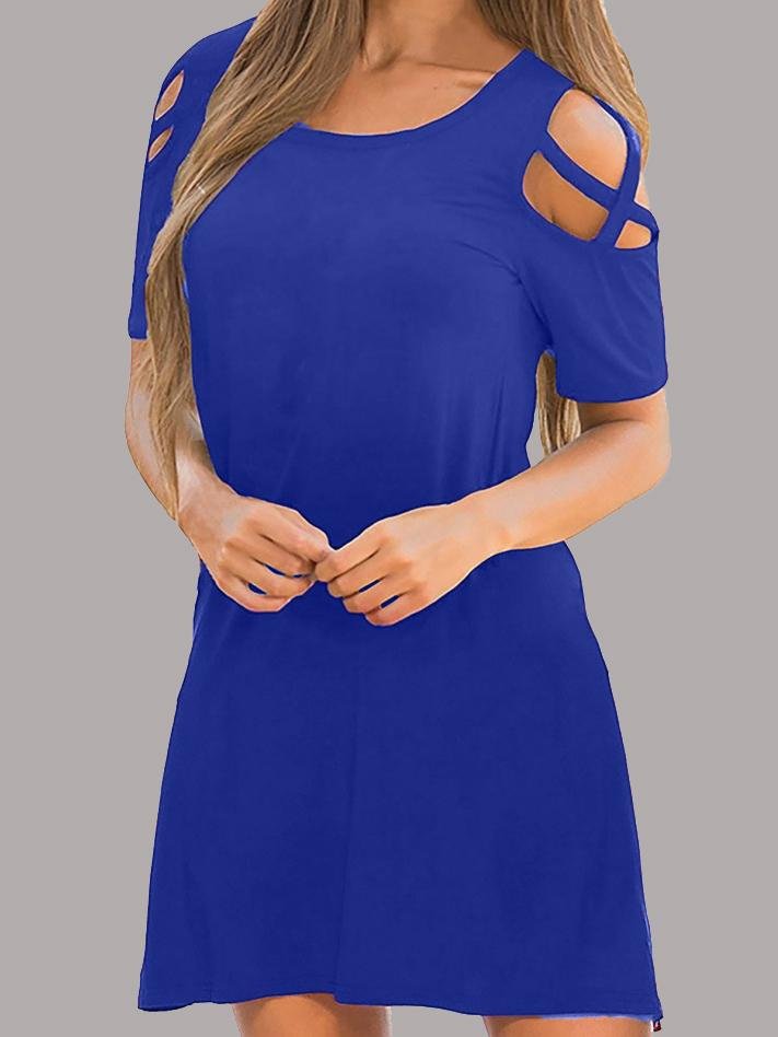 Off The Shoulder Round Neck Short Sleeve Dress - Mini Dresses - INS | Online Fashion Free Shipping Clothing, Dresses, Tops, Shoes - 07/06/2021 - Category_Mini Dresses - Color_Blue