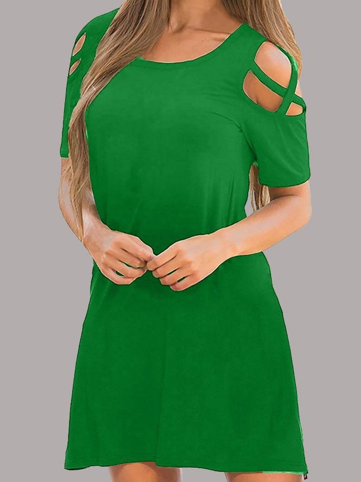 Off The Shoulder Round Neck Short Sleeve Dress - Mini Dresses - INS | Online Fashion Free Shipping Clothing, Dresses, Tops, Shoes - 07/06/2021 - Category_Mini Dresses - Color_Blue