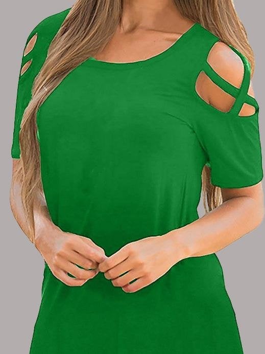 Off The Shoulder Round Neck Short Sleeve Dress - Mini Dresses - INS | Online Fashion Free Shipping Clothing, Dresses, Tops, Shoes - 07/06/2021 - Category_Mini Dresses - Color_Blue