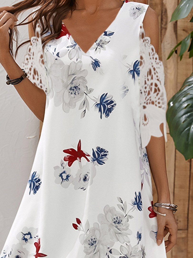 Off The Shoulder Short Sleeve V-Neck Floral Print Dress - Mini Dresses - INS | Online Fashion Free Shipping Clothing, Dresses, Tops, Shoes - 20-30 - 22/07/2021 - Category_Mini Dresses