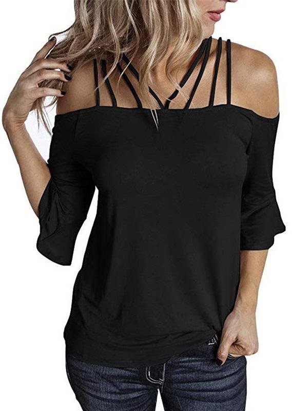 Off-the-shoulder Short-sleeved Blouse - Blouses - INS | Online Fashion Free Shipping Clothing, Dresses, Tops, Shoes - 14/05/2021 - 140521 - Category_Blouses