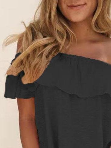 Off The Shoulder Solid Color Short Sleeve T-shirt - T-Shirts - INS | Online Fashion Free Shipping Clothing, Dresses, Tops, Shoes - 31/05/2021 - Category_T-Shirts - Color_Black