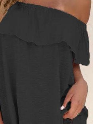 Off The Shoulder Solid Color Short Sleeve T-shirt - T-Shirts - INS | Online Fashion Free Shipping Clothing, Dresses, Tops, Shoes - 31/05/2021 - Category_T-Shirts - Color_Black