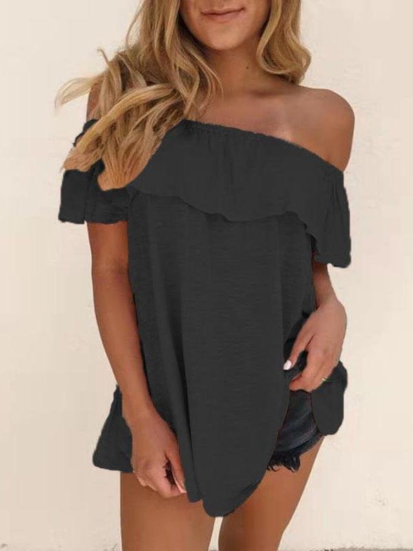 Off The Shoulder Solid Color Short Sleeve T-shirt - T-Shirts - INS | Online Fashion Free Shipping Clothing, Dresses, Tops, Shoes - 31/05/2021 - Category_T-Shirts - Color_Black