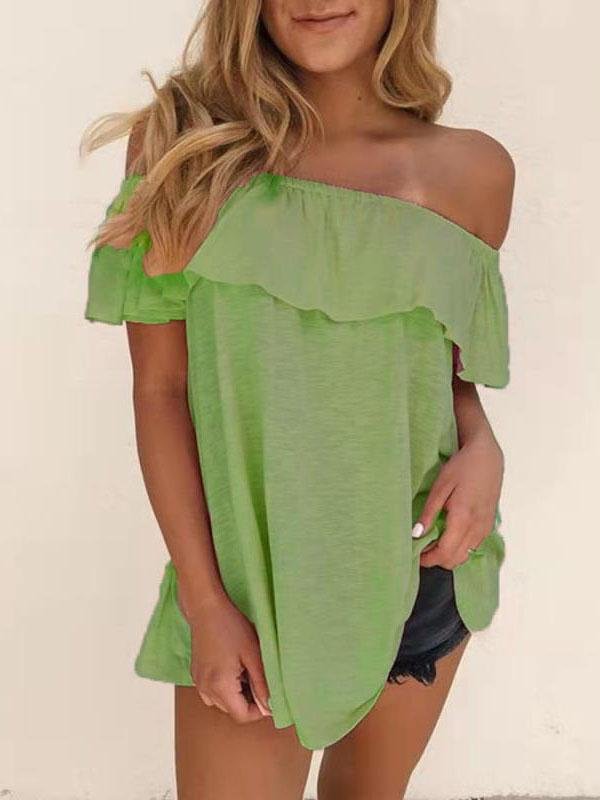 Off The Shoulder Solid Color Short Sleeve T-shirt - T-Shirts - INS | Online Fashion Free Shipping Clothing, Dresses, Tops, Shoes - 31/05/2021 - Category_T-Shirts - Color_Black