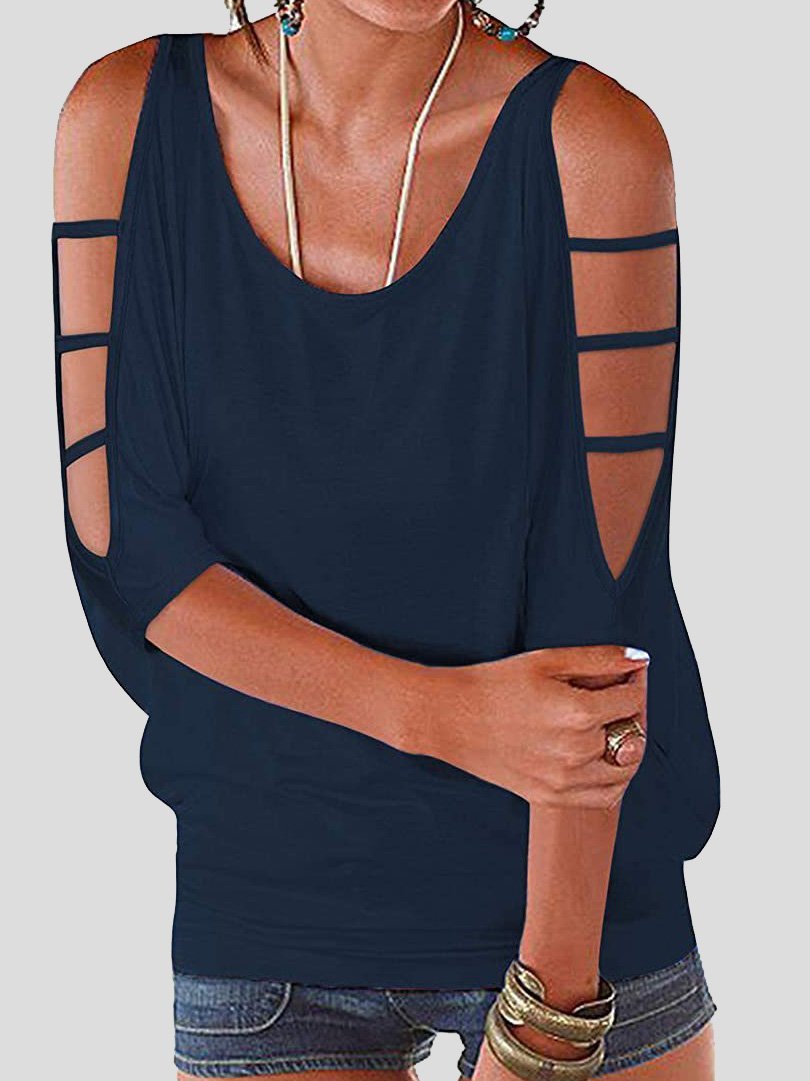 Off The Shoulder Three-Quarter Sleeve Casual T-Shirt - T-Shirts - INS | Online Fashion Free Shipping Clothing, Dresses, Tops, Shoes - 10-20 - 20/07/2021 - Category_T-Shirts