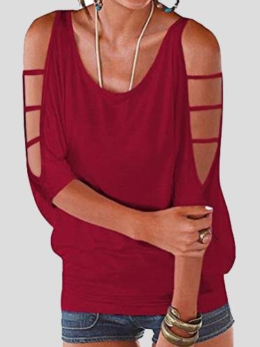 Off The Shoulder Three-Quarter Sleeve Casual T-Shirt - T-Shirts - INS | Online Fashion Free Shipping Clothing, Dresses, Tops, Shoes - 10-20 - 20/07/2021 - Category_T-Shirts