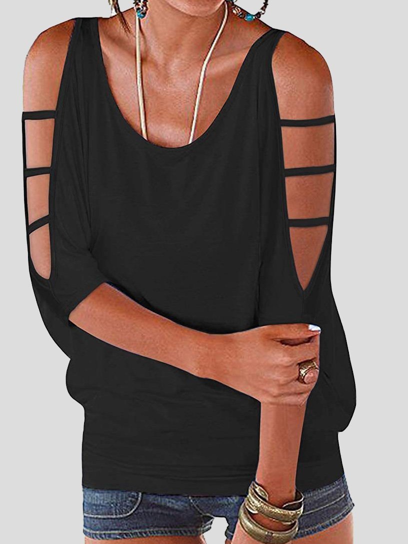 Off The Shoulder Three-Quarter Sleeve Casual T-Shirt - T-Shirts - INS | Online Fashion Free Shipping Clothing, Dresses, Tops, Shoes - 10-20 - 20/07/2021 - Category_T-Shirts