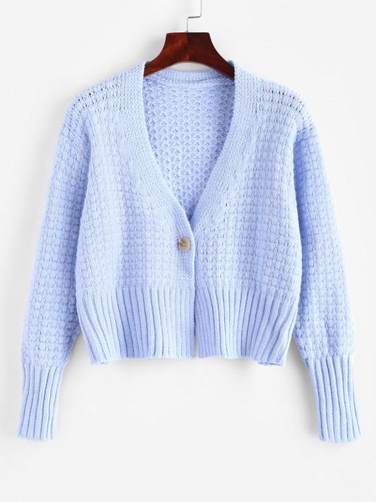 One Buttoned Cropped Pointelle Knit Cardigan - INS | Online Fashion Free Shipping Clothing, Dresses, Tops, Shoes
