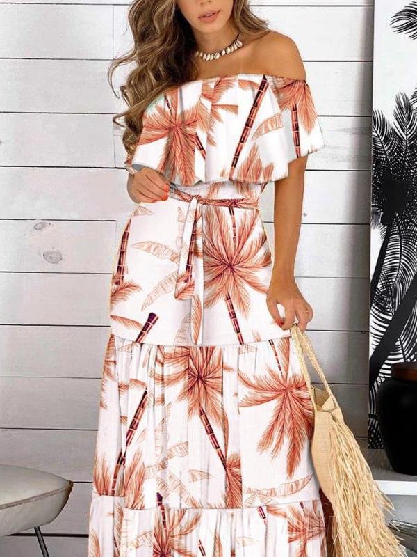 One-Line Neck Strapless Short Sleeve Dress - Maxi Dresses - INS | Online Fashion Free Shipping Clothing, Dresses, Tops, Shoes - 02/07/2021 - 30-40 - Category_Maxi Dresses