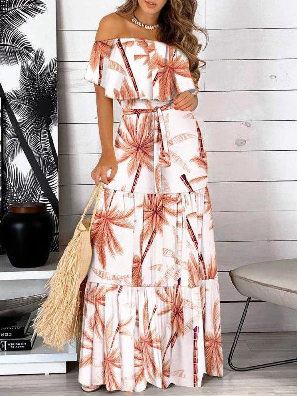 One-Line Neck Strapless Short Sleeve Dress - Maxi Dresses - INS | Online Fashion Free Shipping Clothing, Dresses, Tops, Shoes - 02/07/2021 - 30-40 - Category_Maxi Dresses