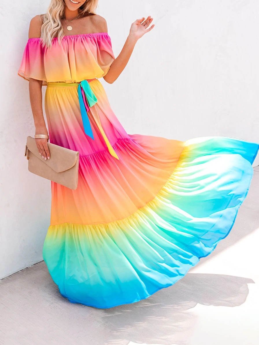 One Shoulder Contrasting Color Maxi Dress - Maxi Dresses - INS | Online Fashion Free Shipping Clothing, Dresses, Tops, Shoes - 05/06/2021 - Color_Purple - DRE2106050115