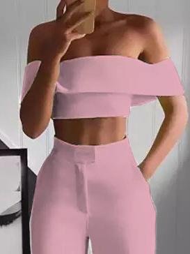 One-Shoulder Crop Top & Mopping Pants Two-Piece Suit - Sets - INS | Online Fashion Free Shipping Clothing, Dresses, Tops, Shoes - 18/06/2021 - 30-40 - Category_Sets