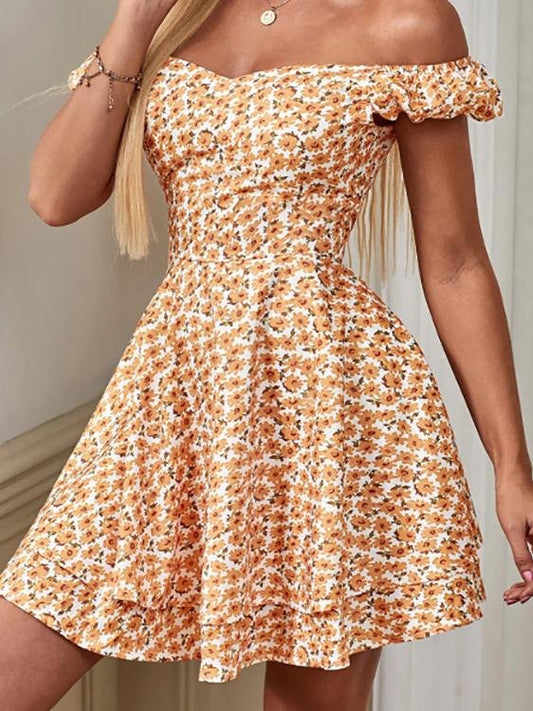One-Shoulder Floral Print Mini Dress - Mini Dresses - INS | Online Fashion Free Shipping Clothing, Dresses, Tops, Shoes - 18/06/2021 - 20-30 - Category_Mini Dresses