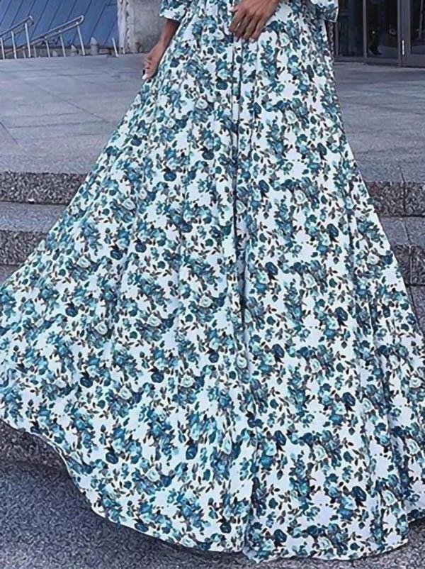 One-shoulder Long-sleeved Printed Dress - Maxi Dresses - INS | Online Fashion Free Shipping Clothing, Dresses, Tops, Shoes - 05/06/2021 - Color_Blue - DRE2106050111