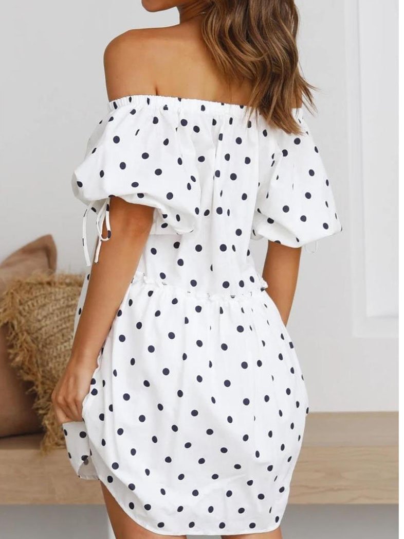 One Shoulder Loose Polka Dot Dress - Mini Dresses - INS | Online Fashion Free Shipping Clothing, Dresses, Tops, Shoes - 04/06/2021 - Category_Mini Dresses - Color_White