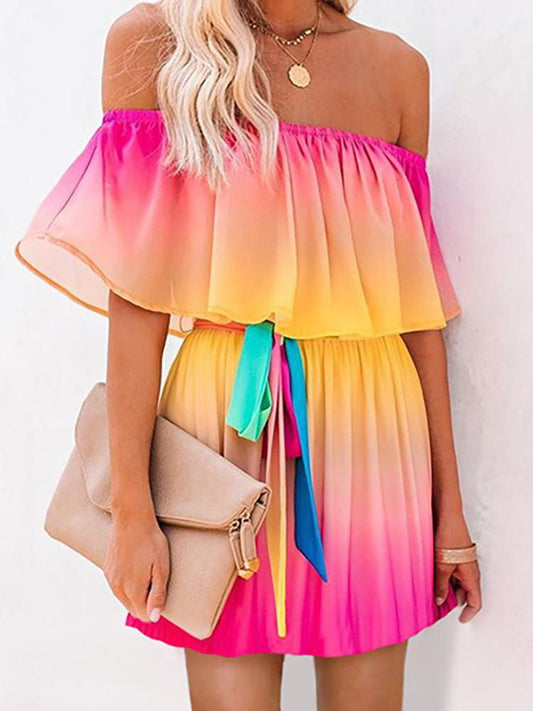 One Shoulder Multicolor Mini Dress - Mini Dresses - INS | Online Fashion Free Shipping Clothing, Dresses, Tops, Shoes - 07/06/2021 - Color_Pink - DRE2106070175