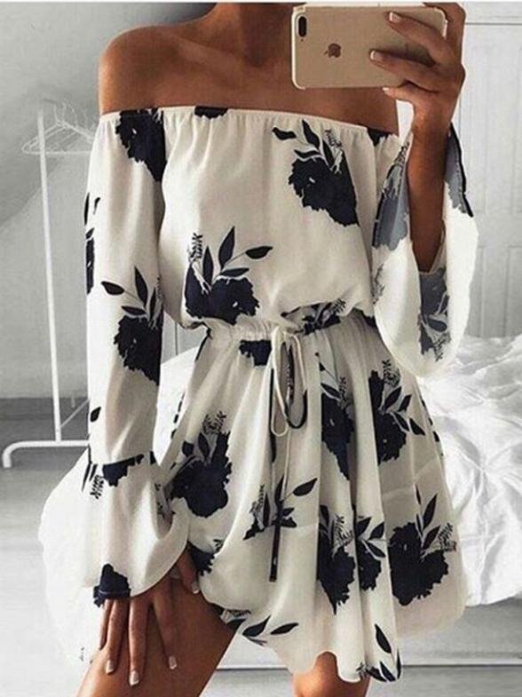 One-shoulder Open Back Printed Dress - Mini Dresses - INS | Online Fashion Free Shipping Clothing, Dresses, Tops, Shoes - 10/06/2021 - Color_White - DRE2106100328