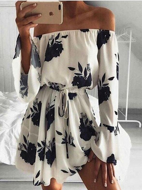 One-shoulder Open Back Printed Dress - Mini Dresses - INS | Online Fashion Free Shipping Clothing, Dresses, Tops, Shoes - 10/06/2021 - Color_White - DRE2106100328