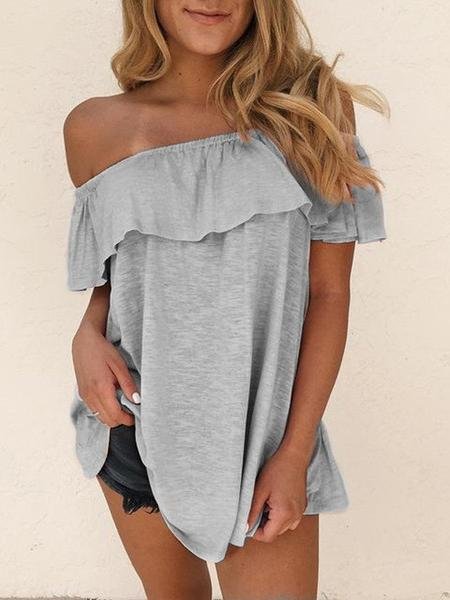 One-shoulder Ruffle Trim Solid Slim Blouse - Blouses - INS | Online Fashion Free Shipping Clothing, Dresses, Tops, Shoes - 10-20 - 22/06/2021 - BLO2106221120
