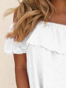 One-shoulder Ruffle Trim Solid Slim Blouse - Blouses - INS | Online Fashion Free Shipping Clothing, Dresses, Tops, Shoes - 10-20 - 22/06/2021 - BLO2106221120