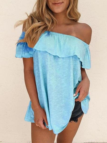 One-shoulder Ruffle Trim Solid Slim Blouse - Blouses - INS | Online Fashion Free Shipping Clothing, Dresses, Tops, Shoes - 10-20 - 22/06/2021 - BLO2106221120