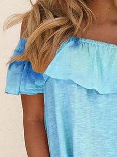 One-shoulder Ruffle Trim Solid Slim Blouse - Blouses - INS | Online Fashion Free Shipping Clothing, Dresses, Tops, Shoes - 10-20 - 22/06/2021 - BLO2106221120