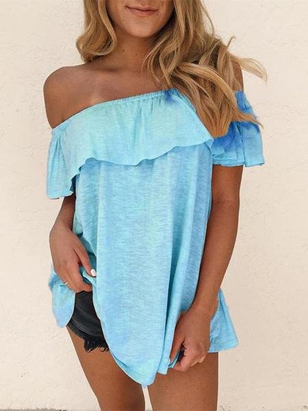 One-shoulder Ruffle Trim Solid Slim Blouse - Blouses - INS | Online Fashion Free Shipping Clothing, Dresses, Tops, Shoes - 10-20 - 22/06/2021 - BLO2106221120