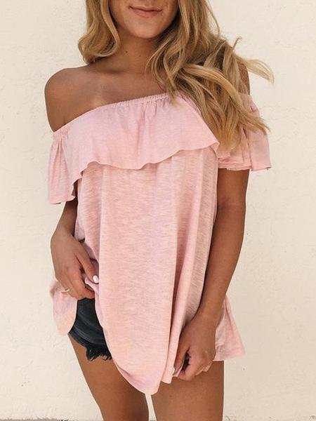 One-shoulder Ruffle Trim Solid Slim Blouse - Blouses - INS | Online Fashion Free Shipping Clothing, Dresses, Tops, Shoes - 10-20 - 22/06/2021 - BLO2106221120