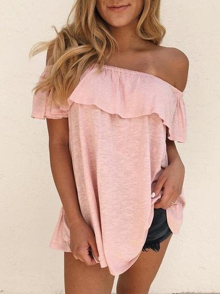 One-shoulder Ruffle Trim Solid Slim Blouse - Blouses - INS | Online Fashion Free Shipping Clothing, Dresses, Tops, Shoes - 10-20 - 22/06/2021 - BLO2106221120
