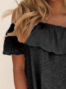 One-shoulder Ruffle Trim Solid Slim Blouse - Blouses - INS | Online Fashion Free Shipping Clothing, Dresses, Tops, Shoes - 10-20 - 22/06/2021 - BLO2106221120