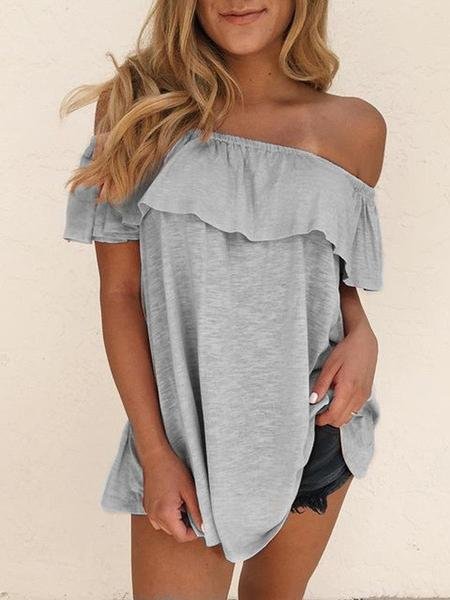 One-shoulder Ruffle Trim Solid Slim Blouse - Blouses - INS | Online Fashion Free Shipping Clothing, Dresses, Tops, Shoes - 10-20 - 22/06/2021 - BLO2106221120