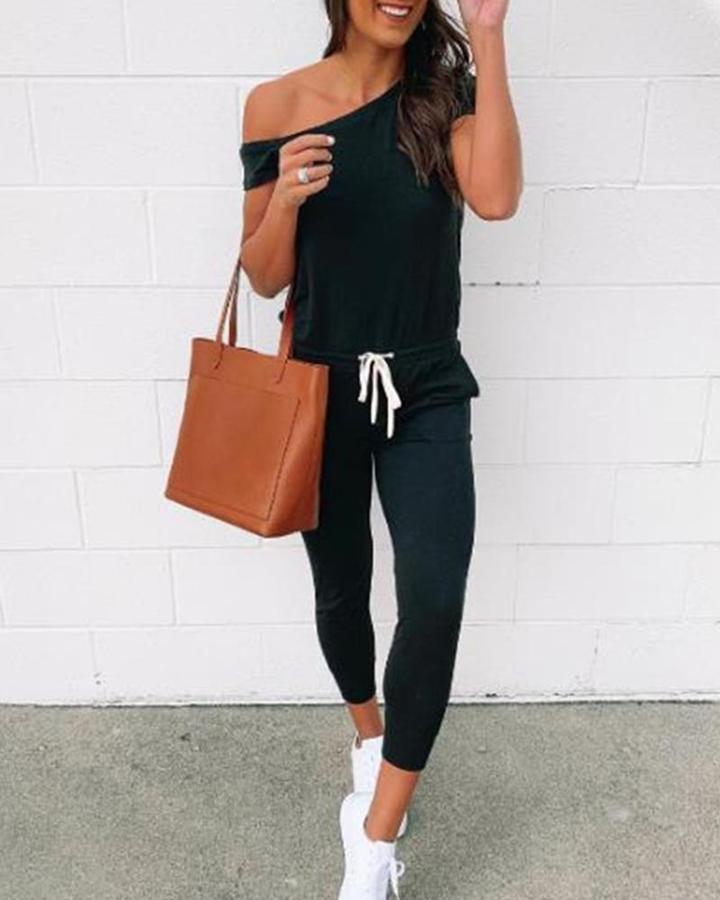 One Shoulder Top & Pants - Sets - INS | Online Fashion Free Shipping Clothing, Dresses, Tops, Shoes - 02/18/2021 - 2 piece sets - Black