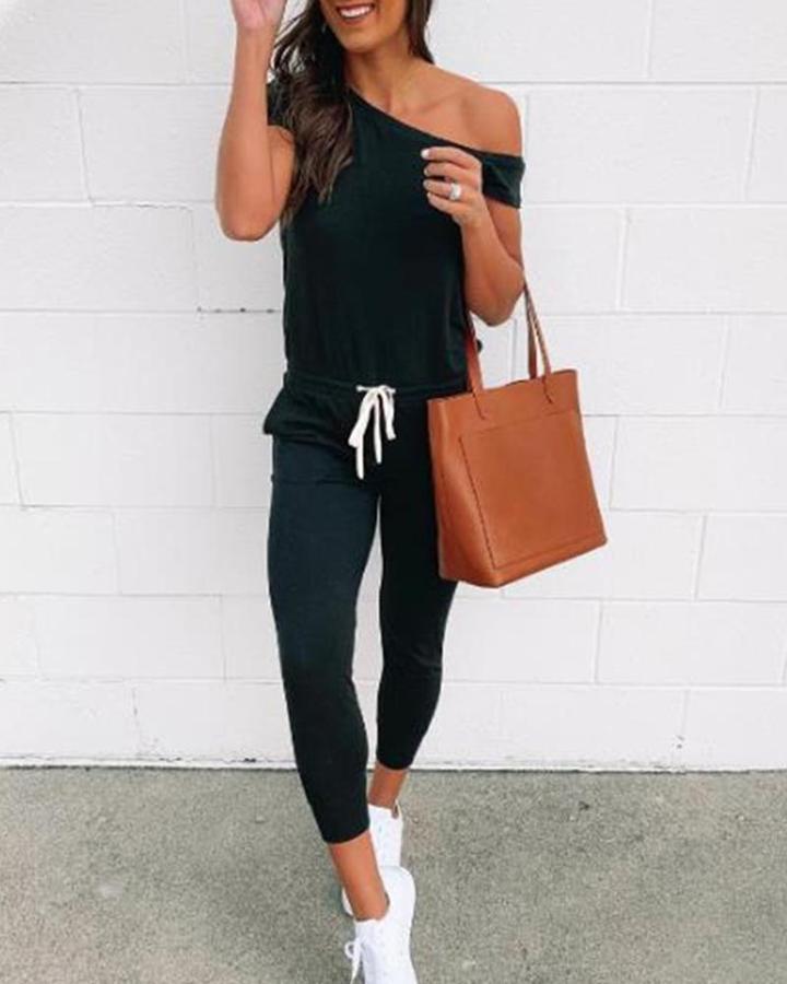 One Shoulder Top & Pants - Sets - INS | Online Fashion Free Shipping Clothing, Dresses, Tops, Shoes - 02/18/2021 - 2 piece sets - Black